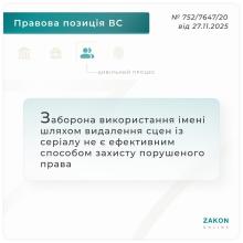 Заборона використання імені шляхом видалення сцен із серіалу не є ефективним способом захисту порушеного права