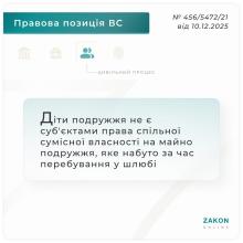 Діти подружжя не є суб'єктами права спільної сумісної власності на майно подружжя, набутого у шлюбі