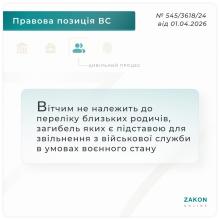 Вітчим не належить до переліку близьких родичів, загибель яких є підставою для звільнення з військової служби в умовах воєнного стану