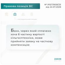 Банк, через який сплачено хоча б частину вартості сільгосптехніки, може прийняти заявку на часткову компенсацію