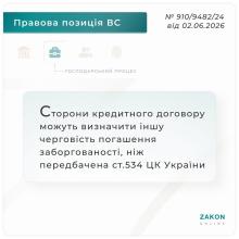 Сторони кредитного договору можуть визначити іншу черговість погашення заборгованості, ніж передбачена ст.534 ЦК