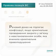 Речовий доказ не підлягає конфіскації, якщо кримінальне провадження закрито у зв'язку з невстановленням особи