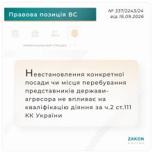 Невстановлення посади чи місця перебування представників держави-агресора не впливає на кваліфікацію діяння
