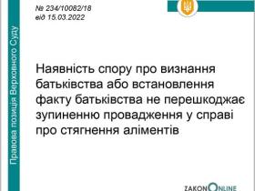 Наявність спору про визнання або встановлення факту батьківства не перешкоджає зупиненню провадження у справі про стягнення аліментів