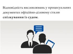 Відповідність висловлювань у процесуальних документах офіційно-діловому стилю спілкування із судом