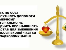 Відсутність матдопомоги померлому не є підставою для зменшення обов'язкової частки у спадковому майні