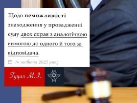 Щодо неможливості знаходження у провадженні суду двох справ з аналогічною вимогою до одного й того ж відповідача