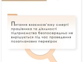 Питання взаємозв'язку смерті працівника та діяльності підприємства безпосередньо не вирішується при перевірках