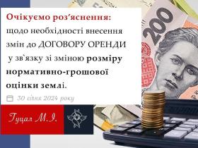 Щодо необхідності внесення змін до договору оренди у зв'язку зі зміною розміру нормативно-грошової оцінки землі
