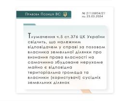 Відповідач у справі за позовом власника земельної ділянки про визнання права власності на самобуд