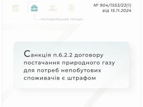 Санкція п.6.2.2. договору постачання природного газу для потреб непобутових споживачів є штрафом