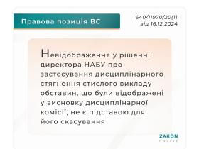 Щодо скасування наказу Директора НАБУ про застосування дисциплінарного стягнення