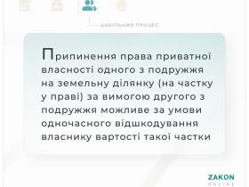 Відшкодування при припиненні права власності одного з подружжя на земельну ділянку за вимогою другого з подружжя