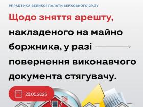 Щодо зняття арешту, накладеного на майно боржника, у разі повернення виконавчого документа стягувачу