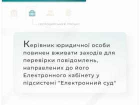 Керівник юрособи повинен вживати заходів для перевірки повідомлень, направлених до його кабінету в "Електронному суді"