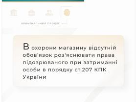 В охорони магазину відсутній обов'язок роз'яснювати права підозрюваного при затриманні особи в порядку ст.207 КПК