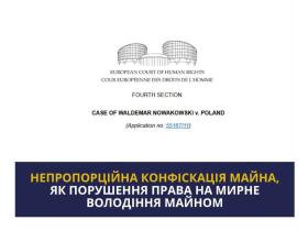 Непропорційна конфіскація майна, як порушення права на мирне володіння майном