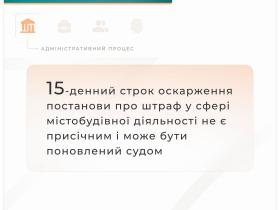 15-ти денний строк оскарження постанови про штраф у сфері містобудівної діяльності може бути поновлений судом