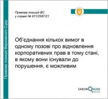 Об'єднання кількох вимог в одному позові про відновлення корпоративних прав в тому стані, в якому вони існували до порушення, є можливим
