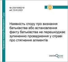 Наявність спору про визнання або встановлення факту батьківства не перешкоджає зупиненню провадження у справі про стягнення аліментів