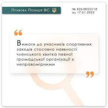 Вимоги до учасників спортивних заходів стосовно наявності членського квитка ГО є неправомірними