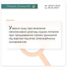 Ухвала суду про визнання неможливим розгляд питання про продовження строку тримання під вартою підлягає апеляційному оскарженню