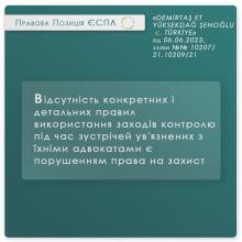 Відсутність конкретних правил використання заходів контролю під час зустрічей ув'язнених з адвокатом є порушенням