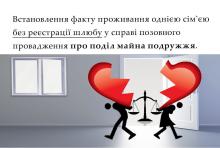 Встановлення факту проживання однією сім`єю без реєстрації шлюбу у справі позовного провадження про поділ майна подружжя