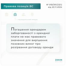 Погашення орендарем заборгованості з орендної плати не має правового значення для вирішення позовних вимог про розірвання договору