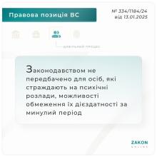 Для осіб, які страждають на психічні розлади, можливості обмеження їх дієздатності за минулий період не передбачено