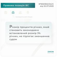 Розмір процентів річних, який становить законодавчо встановлений розмір 3% річних, не підлягає зменшенню судом