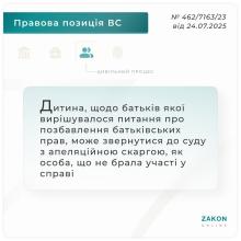 Чи може дитина, щодо батьків якої вирішувалося питання про позбавлення батьківських прав, звернутись із апеляційною скаргою?
