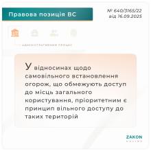 Питання щодо самовільного встановлення огорож, що обмежують доступ до місць загального користування