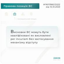 Висновки ВС можуть бути кваліфіковані як висловлені per incuriam без застосування механізму відступу
