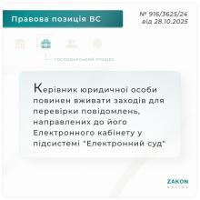 Керівник юрособи повинен вживати заходів для перевірки повідомлень, направлених до його кабінету в "Електронному суді"