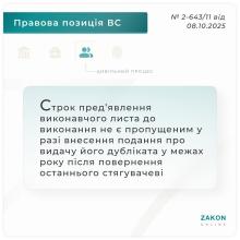 Щодо строків для пред'явлення виконавчого листа до виконання