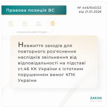 Невжиття заходів для повторного роз'яснення наслідків звільнення від відповідальності на підставі ст.46 ККУ
