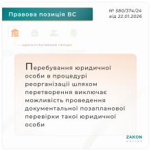 Перебування юрособи в процедурі реорганізації шляхом перетворення виключає можливість проведення перевірки  