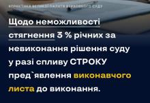 Щодо неможливості стягнення 3% річних за невиконання рішення суду у разі спливу строку пред'явлення виконавчого листа до виконання