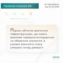 Підпал об'єктів критичної інфраструктури, що мають важливе значення, в умовах воєнного стану утворює склад диверсії