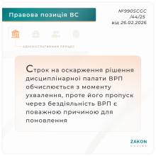 Строк на оскарження рішення дисциплінарної палати ВРП обчислюється з моменту ухвалення, а пропуск через бездіяльність ВРП є причиною для поновлення