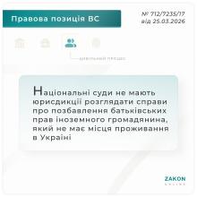 Щодо розгляду справ про позбавлення батьківських прав іноземного громадянина, який не має місця проживання в Україні