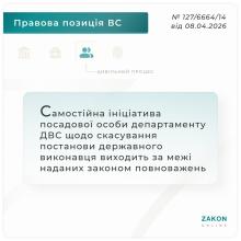 Самостійна ініціатива посадової особи ДВС щодо скасування постанови держвиконавця виходить за межі повноважень