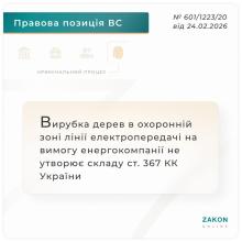 Вирубка дерев в охоронній зоні лінії електропередачі на вимогу енергокомпанії не утворює складу ст.367 КК України