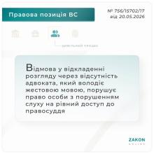 Відмова у відкладенні розгляду через відсутність адвоката, який володіє мовою жестів, порушує право особи з порушенням слуху