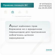 Арешт майнових прав боржника не є юридичною перешкодою для припинення зобов'язань шляхом зарахування