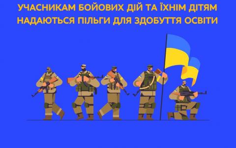 Учасникам бойових дій та їхнім дітям надаються пільги для здобуття освіти (інфографіка)