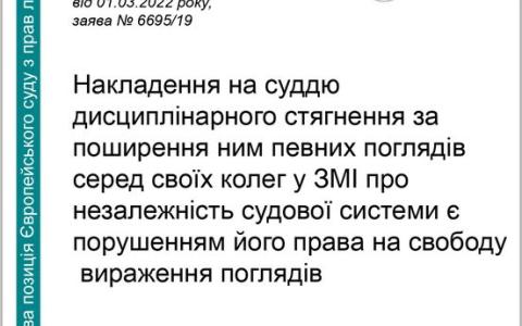 Накладення на суддю дисциплінарного стягнення за поширення поглядів є порушенням - ЄСПЛ