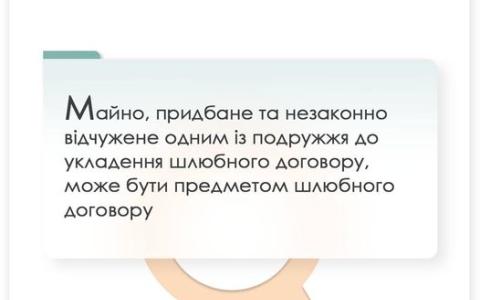 Майно, придбане та незаконно відчужене одним із подружжя до укладення шлюбного договору, може бути предметом цього договору