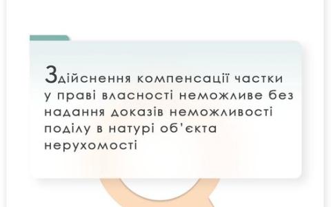 Компенсація частки у праві власності неможливе без доказів неможливості поділу в натурі об"єкту нерухомості